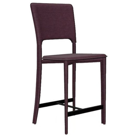 Metro Top Grain Leather Bar Stool, Heritage Leather-Plum