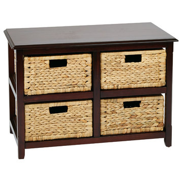 Seabrook Two-Tier Storage Unit With Espresso Wood Finish and Natural Baskets