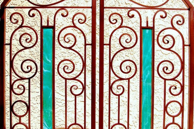 Wrought Iron & Stained Glass Mediterranean Courtyard Gate
