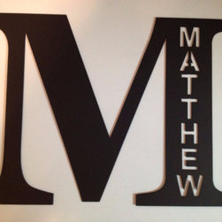 Custom metal Letter painted Black with cut out name 18" - Metal Wall Art