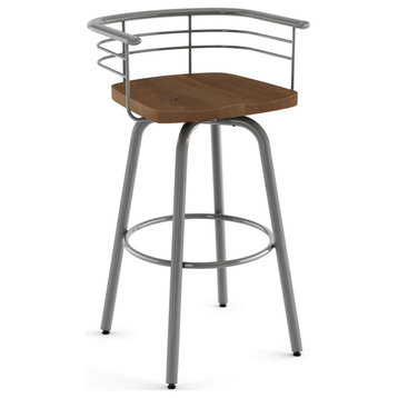 Amisco Brisk Swivel Counter and Bar Stool, Light Brown Distressed Wood / Metallic Grey Metal, Counter Height