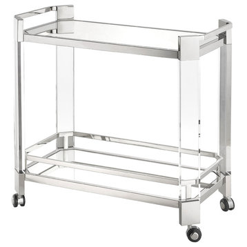 Polished Stainless Steel Frame Bar Cart With Clear Acrylic Legs