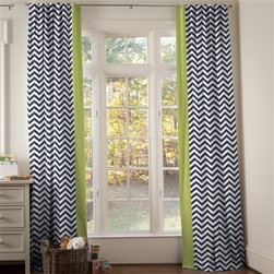 Navy and Citron Zig Zag Hidden Tab Drapes with Vertical Trim (Set of 2 Panels) - Curtains