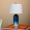 27.5" Diamond Patterned, Column Mercury Glass & Metal Table Lamp, Blue