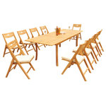 Teak Deals - 11-Piece Outdoor Teak Dining Set:94" Rectangle Table,10 Surf Folding Arm Chairs - Set includes: 94" Double Extension Rectangle Dining Table and 10 Folding Arm Chairs.
