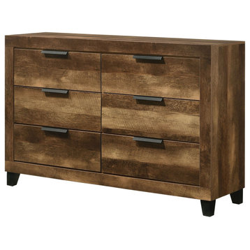 ACME Morales Rectangular Wooden Dresser with 6 Drawers in Rustic Oak