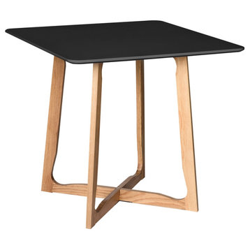 LeisureMod Cedar Black Square Bistro Wood Dining Table With X Shaped Sled Base