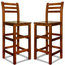 Traditional Set of 2 Bar Stool in Acacia Hardwood with Backrest and Footrest
