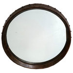 MGP - Wine Barrel Mirror, 25" - This beautiful rustic mirror from MGP is created from the top of a wine barrel and features original metal bands, and possible wine stains. Finished with multiple coats of furniture grade lacquer, you will get years of use from this mirror. Perfect for any rustic or farmhouse setting. Actual size, appearance and color may vary slightly due to the repurposed material used.