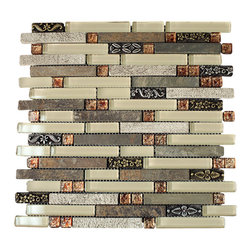 Glossy Light Cream & Natural Stone with Metal Flower Modern Vintage Glass Mosaic - Home Accessories & Decor