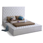 Meridian Furniture - Bliss Velvet Upholstered  Bed, White, Queen - Extend elegance to the bedroom with this Bliss white velvet bed. This bed has a rich look, with deeply tufted upholstery along its upper platform perimeter and headboard, ensuring that it is a good fit in modern bedroom themes. Storage rails and footboard are included to ensure maximum versatility, and the bed comes with full slats, so you can use it without a box spring. The white velvet fabric used in its design makes it easy to integrate alongside other furnishings.