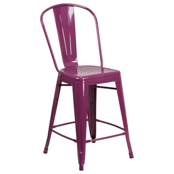 Slat Back 24" Counter Stool With Back and Footrest, Purple