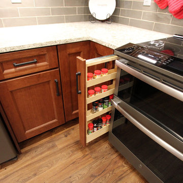 Transitional Cherry Kitchen with Beige and White Quartz Countertop ~ Akron, OH
