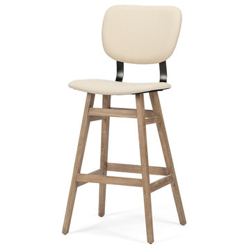 Haden Cream Fabric Seat with Brown Solid Wood Frame Bar Stool