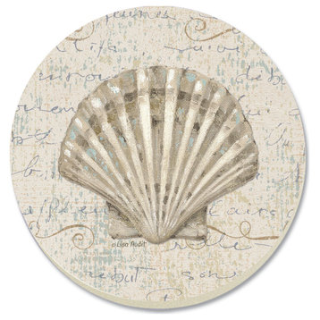 Stone Coasters Wood Holder Coastal Seashells Set of 4