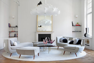 Example of a trendy formal and open concept living room design in London