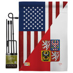 Breeze Decor - US Czech Friendship Flags of the World US Friendship Garden Flag Set - US Friendship Beautiful Mini Garden Flag with Metal Garden Banner Pole Stand - Complete Set with Garden Pole - 16" x 40" Power Coated Metal Flag Stand