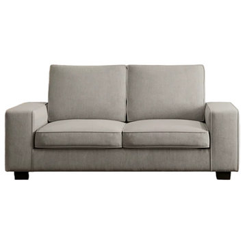 Modern Loveseat, Padded Seat With Linen Upholstery & Wide Track Arms, Beige