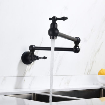 Wall Mount Pot Filler Kitchen Faucet With 4 GPM Flow Rate, Matte Black