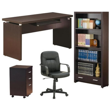 Home Square 4 Piece Set with Desk Bookcase Office Chair and Mobile File Cabinet