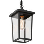 LNC - LNC Modern 1-Light Black Outdoor Hanging Light - This 1-Light black lantern outdoor pendant light from LNC combines sleek metal and clear glass to create coastal farmhouse curb appeal. It's made from metal and features a clear glass with an outer rectangular frame. Clear glass amplifies the light from the 60W bulb (not included) throughout your front porch or back patio. This fixture is suited for damp locations, so you can install it in covered outdoor areas. Plus, it's compatible with a dimmer switch to effortlessly take you from day to night.