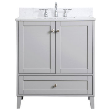 Elegant VF18030GR-BS 30"Single Bathroom Vanity, Gray With Backsplash