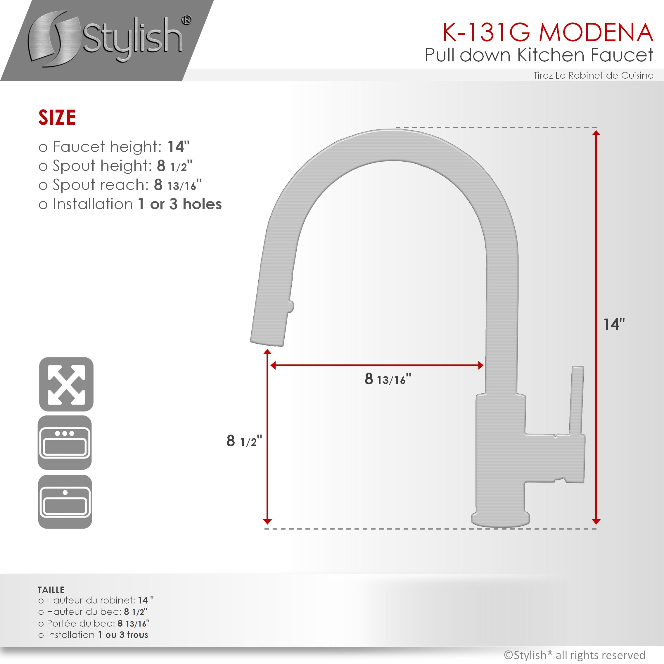 STYLISH Modern Single Handle  Pull down Sprayer  Kitchen Faucet in Gold Finish