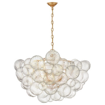 Talia Large Chandelier in Gild and Clear Swirled Glass