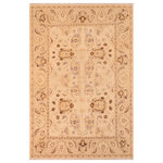 Bareens Designer Rugs - Bohemien Ziegler Reynalda Tan Brown Hand-Knotted Wool Rug - 7'7'' x 9'7'' - Enhance the ambiance of your home with this magnificent Persian-influenced Turkish hand-knotted rug made by skilled artisans capable of creating the most exceptional vegetable dyes and hand-spun wool. This exquisite handmade rug is a one-of-a-kind Peshawar Kafkaz, otherwise identified as Chobi, Chobi Peshawar, Oushak, or Ziegler rug. These handmade rugs are crafted in Pakistan utilizing superior-quality wool imported from Australia, New Zealand, and Korea in two types of weaves: the Persian weave and the Mori weave. This rug is meticulously crafted by hand using the finest natural vegetable dyes extracted from local plants. The artisans use a blend of hand-spun local and fine merino wool, resulting in a rug with a compelling texture, higher lanolin content, and longer staple. The artisans occasionally incorporate natural or artificial silk into the pile to enhance specific motifs. The finished product is an awe-inspiring execution of flawless design and an understated palette that exudes elegance.
