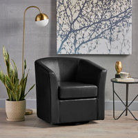 GDF Studio Corley Black Leather Swivel Club Chair