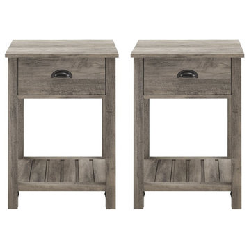 Country Farmhouse Single Drawer End Table Set in Gray Wash