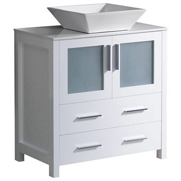 Torino 30" Bathroom Cabinet, Base: White, With Top, Vessel Sink