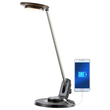 Dixon 18.5" Aluminum Adjustable Dimmable USB Chargning LED Task Lamp, Black