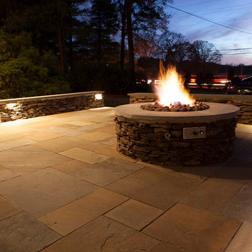 Bluestone Patio, Walls, Steps, Gas Fire Pit, Landscape Lighting