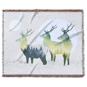 "Stag Double Exposure Wildlife Art II" Woven Blanket 80"x60"