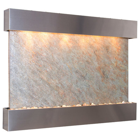 Teton Falls Water Fountain, Green Featherstone, Stainless Steel, Square Edges