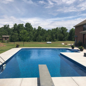 Large L Shaped Elite Polymer Vinyl Liner Pool with Blue Granite Steps