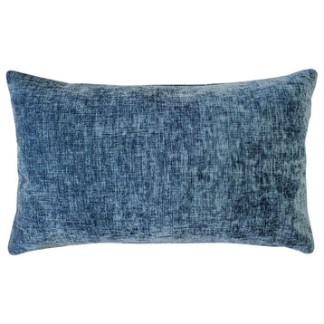 Venetian Velvet Agean Blue Throw Pillow 12x20, With Polyfill Insert
