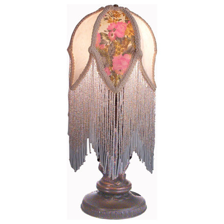 11" High Fabric and Fringe Victorian Tulip Mini Lamp