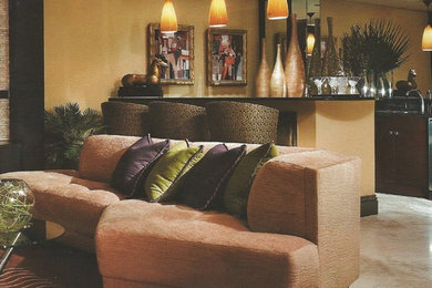 Inspiration for a mid-sized coastal enclosed living room remodel in Miami with a music area and beige walls