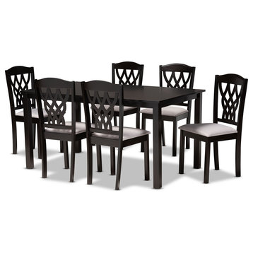 7 Pieces Dining Set, Large Table, Unique Cut Out Back Chairs With Cushioned Seat