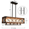 5 Lights Wooden Kitchen Island Light Chandelier with Black Iron Cage Frame, 5-Li