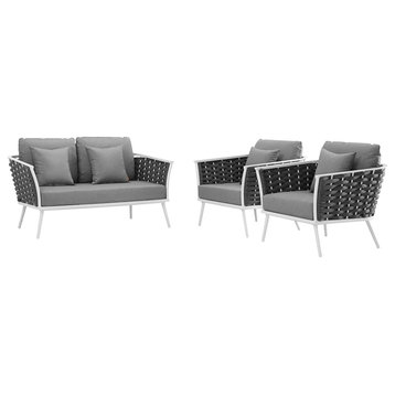 Stance 3 Piece Outdoor Patio Aluminum Sectional Sofa Set, White Gray