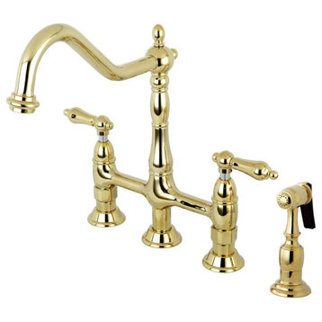 KS1272ALBS Heritage 8 in. Bridge Kitchen Faucet,Brass Sprayer, Polished Brass