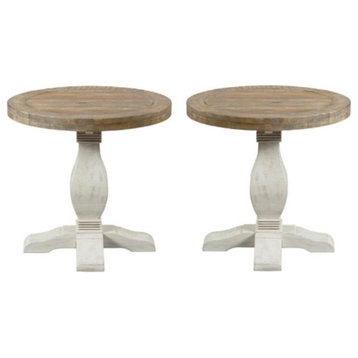 Home Square Napa Solid Wood Round End Table in White Stain - Set of 2