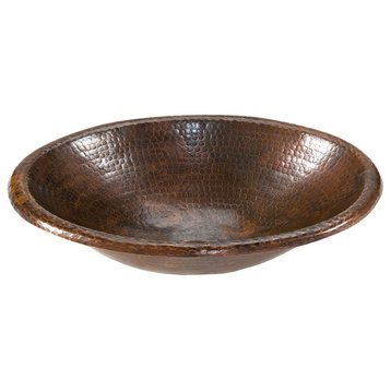 17" Small Oval Self Rimming Hammered Copper Bathroom Sink
