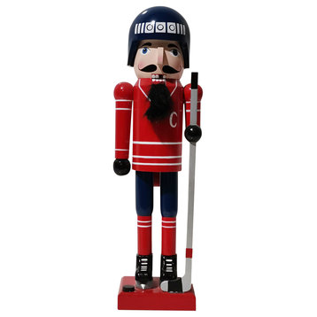 14" Blue and Red Wooden Christmas Ice Hockey Player Nutcracker