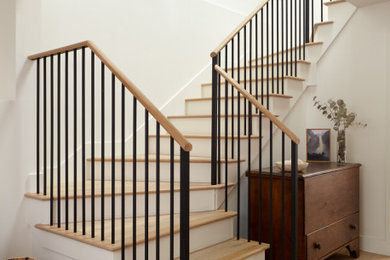 Example of a trendy wood railing staircase design in San Francisco with metal risers