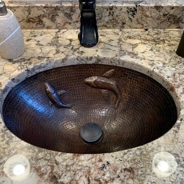 19" Oval Under Counter Hammered Copper Bathroom Sink with Koi Fish Design (LO19F