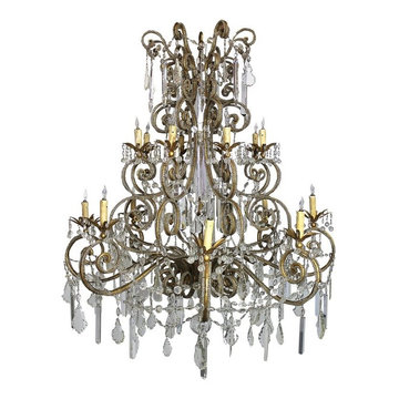 20th Century Large Macaroni Beaded French Style Chandelier with Sixteen-Light